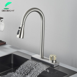 Grey Black Waterfall Sink Kitchen Tap Hot Cold Mixer Wash Basin Multiple Water Outlets Rotation Flying Rain Tap Single Hole