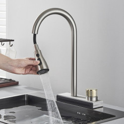 Grey Black Waterfall Sink Kitchen Tap Hot Cold Mixer Wash Basin Multiple Water Outlets Rotation Flying Rain Tap Single Hole