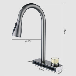 Grey Black Waterfall Sink Kitchen Tap Hot Cold Mixer Wash Basin Multiple Water Outlets Rotation Flying Rain Tap Single Hole