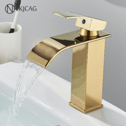 Gold Bathroom Basin Tap Waterfall Outlet Deck Installation Sink Mixer Cold And Hot Mixing Crane Kitchen Washing Tap