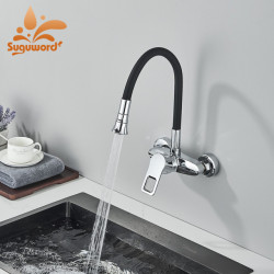 Chrome Kitchen Sink Tap Universal Black Hose Multi-Mode Spout Wall Mount Cold Hot Water Mixer Kitchen Washbasin Tap