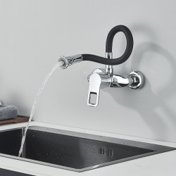 Chrome Kitchen Sink Tap Universal Black Hose Multi-Mode Spout Wall Mount Cold Hot Water Mixer Kitchen Washbasin Tap