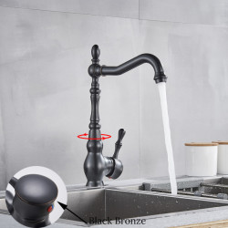 Kitchen Sink Taps Retro Brass Black Bronze Single Handle Kitchen Basin Taps Deck Mounted Hot and Cold Water Mixer Tap