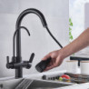 Matte Black Pure Water Kitchen Tap Dual Handle Hot and Cold Drinking Water Pull Out Kitchen Mixer Taps