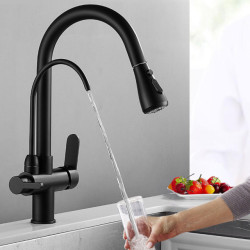 Matte Black Pure Water Kitchen Tap Dual Handle Hot and Cold Drinking Water Pull Out Kitchen Mixer Taps