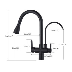 Matte Black Pure Water Kitchen Tap Dual Handle Hot and Cold Drinking Water Pull Out Kitchen Mixer Taps