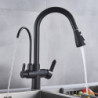 Matte Black Pure Water Kitchen Tap Dual Handle Hot and Cold Drinking Water Pull Out Kitchen Mixer Taps