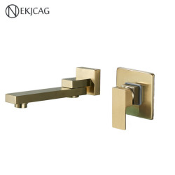 Brushed Gold Wall Mounted Bathroom Basin Tap With 180 ° Rotating Cold And Hot Mixer Concealed Sink Tap Washing Crane Taps