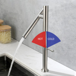 Kitchen Basin Tap 304 Stainless Steel Mixer Water Cold &Hot Single Handle 360 Rotation Ceramic Valve Core