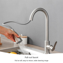 Sink Pull Out Tap Stainless Steel Deck Mounted Tap Single Handle Rotary Pull Tap Double Outlet Method Kitchen Accessory