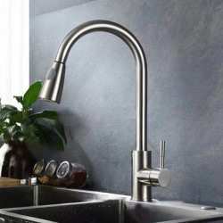 Sink Pull Out Tap Stainless Steel Deck Mounted Tap Single Handle Rotary Pull Tap Double Outlet Method Kitchen Accessory