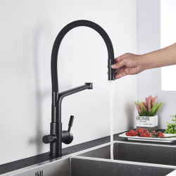 Kitchen Water Filter Tap Brass Drinking Filtered Crane Dual Spout Mixer 360 Degree Rotation Water Purification Feature Taps