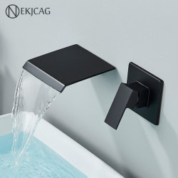 Black Wall Mounted Bathroom Basin Tap Waterfall Water Outlet Cold And Hot Mixer Sink Tap Concealed Install Crane Taps