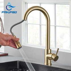 FMHJFISD Kitchen Tap Brushed Gold Pull Out Kitchen Sink Water Tap Single Handle Mixer Tap 360 Rotation Kitchen Shower Tap