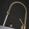 Brushed Gold Tall Bathroom Sink Mixer Tap: High Arc Deck Mounted Vessel Tap with Single Handle and Hot/Cold Water Hose