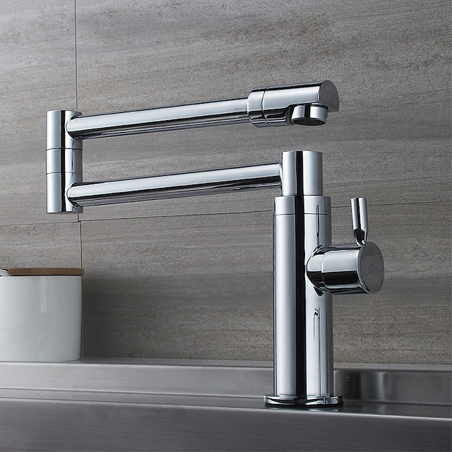 Foldable Rotatable Brass Kitchen Tap: Cold Water Only, Chrome Finish, Single Handle, One Hole Sink Tap