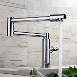 Foldable Rotatable Brass Kitchen Tap: Cold Water Only, Chrome Finish, Single Handle, One Hole Sink Tap