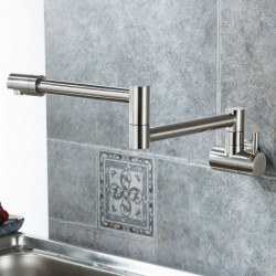Nickel Brushed Brass Kitchen Tap: Wall Mounted Pot Filler with Single Handle, Rotatable, Cold Water Only