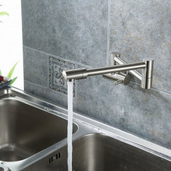 Nickel Brushed Brass Kitchen Tap: Wall Mounted Pot Filler with Single Handle, Rotatable, Cold Water Only