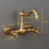 Traditional Wall Mounted Brass Kitchen Sink Mixer Tap: Vintage Retro Design, Twin Lever, Standard Spout