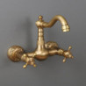 Traditional Wall Mounted Brass Kitchen Sink Mixer Tap: Vintage Retro Design, Twin Lever, Standard Spout