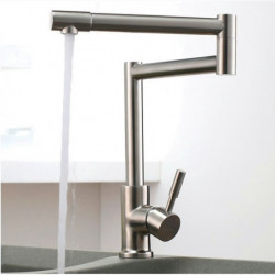 Modern Stainless Steel Kitchen Tap: Single Handle, Nickel Brushed Pot Filler, Deck Mounted with Hot/Cold Water