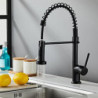 Black Kitchen Sink Mixer Tap: Pull-Down, 360° Swivel Spring Design with 2 Modes, Single Handle Brass Tap