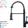 Black Kitchen Sink Mixer Tap: Pull-Down, 360° Swivel Spring Design with 2 Modes, Single Handle Brass Tap