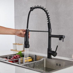 Pull-Down Sprayer Kitchen Sink Mixer Tap: Single Lever, 360° Swivel, Brass, Gold/Chrome/Black Finish