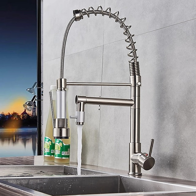 Brass Chrome Deck Mounted Kitchen Tap: Pull-Out Spray, Contemporary Design with Hot/Cold Switch