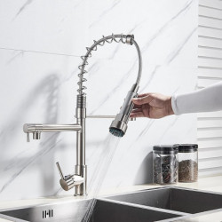 Brass Chrome Deck Mounted Kitchen Tap: Pull-Out Spray, Contemporary Design with Hot/Cold Switch