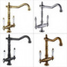 Retro Style Traditional Kitchen Sink Mixer Tap: Dual Handles, One Hole, Rotatable, Chrome/Brass/Nickel Brushed