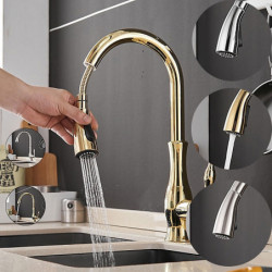 Nickel Brushed Kitchen Tap with Sprayer: High Arc Pull-Out Brass Tap, Single Hole Vessel Installation with Hot and Cold Water