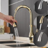 Nickel Brushed Kitchen Tap with Sprayer: High Arc Pull-Out Brass Tap, Single Hole Vessel Installation with Hot and Cold Water