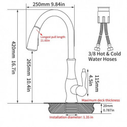 Nickel Brushed Kitchen Tap with Sprayer: High Arc Pull-Out Brass Tap, Single Hole Vessel Installation with Hot and Cold Water