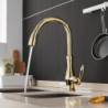 Nickel Brushed Kitchen Tap with Sprayer: High Arc Pull-Out Brass Tap, Single Hole Vessel Installation with Hot and Cold Water