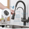 Black Kitchen Sink Mixer Tap with Pull-Out Sprayer and Soap Dispenser: 360° Swivel, Single Handle Brass Deck Mounted Tap with Ho