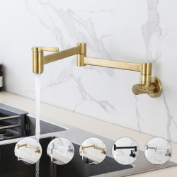 Contemporary Wall Mounted Kitchen Tap: Pot Filler with Two Handles, Single Hole Design