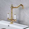 Antique Kitchen Tap: Two Handles, Single Hole, Standard Spout, Centerset, Available in Antique Brass/Electroplated/Painted Finis