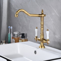 Antique Kitchen Tap: Two Handles, Single Hole, Standard Spout, Centerset, Available in Antique Brass/Electroplated/Painted Finis