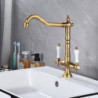 Antique Kitchen Tap: Two Handles, Single Hole, Standard Spout, Centerset, Available in Antique Brass/Electroplated/Painted Finis