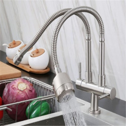 Contemporary SUS304 Stainless Steel Kitchen Tap: Brushed Nickel, Single Handle, One Hole, 2-Modes Standard Spout