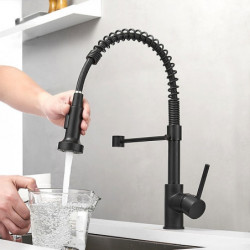 High Arc Kitchen Sink Mixer Tap with Pull-Out Sprayer: 360° Swivel, Single Handle, Spring Pull-Down Brass Tap, Deck Mounted