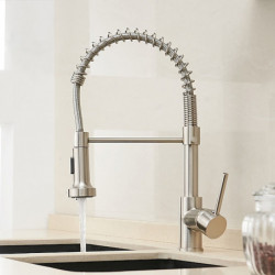 High Arc Kitchen Sink Mixer Tap with Pull-Out Sprayer: 360° Swivel, Single Handle, Spring Pull-Down Brass Tap, Deck Mounted