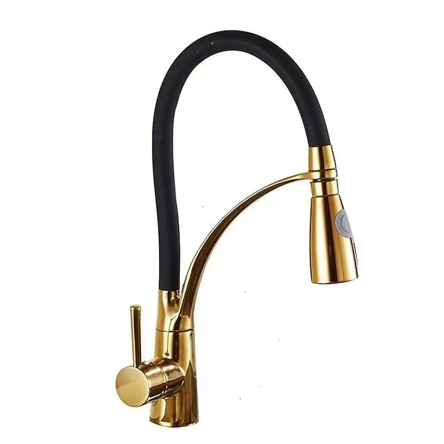 Electroplated Brass Kitchen Tap: Single Handle, One Hole, Pull-Out/Centerset/Tall/High Arc Design