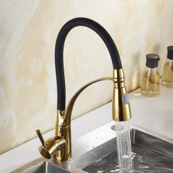 Electroplated Brass Kitchen Tap: Single Handle, One Hole, Pull-Out/Centerset/Tall/High Arc Design