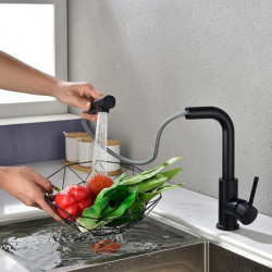 Black Electroplated Kitchen Sink Tap: Single Handle, One Hole, Pull-Out/Pull-Down Centerset with Stream and Shower Modes