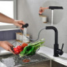 Black Electroplated Kitchen Sink Tap: Single Handle, One Hole, Pull-Out/Pull-Down Centerset with Stream and Shower Modes