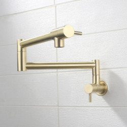 Stainless Steel Pot Filler Bathroom Tap: Cold Water Only, Brushed Golden Nickel, Foldable Wall Mount with Double Joint Swing Arm