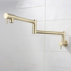 Stainless Steel Pot Filler Bathroom Tap: Cold Water Only, Brushed Golden Nickel, Foldable Wall Mount with Double Joint Swing Arm